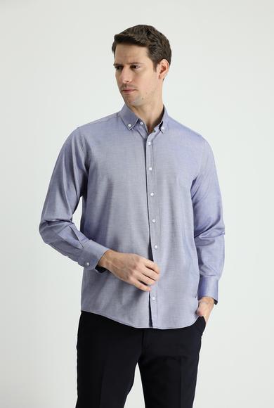Erkek Giyim - KOYU LACİVERT XL Beden Uzun Kol Regular Fit Oxford Gömlek
