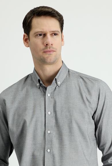 Erkek Giyim - SİYAH XS Beden Uzun Kol Slim Fit Oxford Gömlek