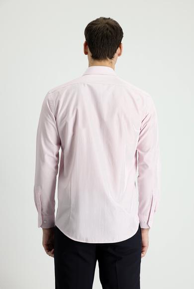 Erkek Giyim - TOZ PEMBE XL Beden Uzun Kol Slim Fit Çizgili Gömlek