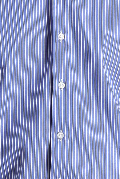 Erkek Giyim - KOYU MAVİ 3X Beden Uzun Kol Slim Fit Çizgili Gömlek
