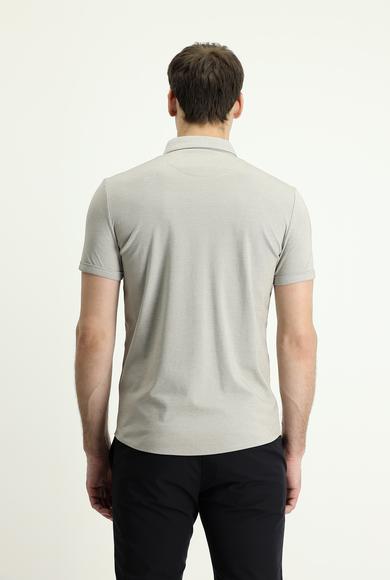 Erkek Giyim - ORTA KAHVE L Beden Polo Yaka Slim Fit Nakışlı Tişört