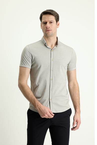 Erkek Giyim - ORTA KAHVE L Beden Polo Yaka Slim Fit Nakışlı Tişört