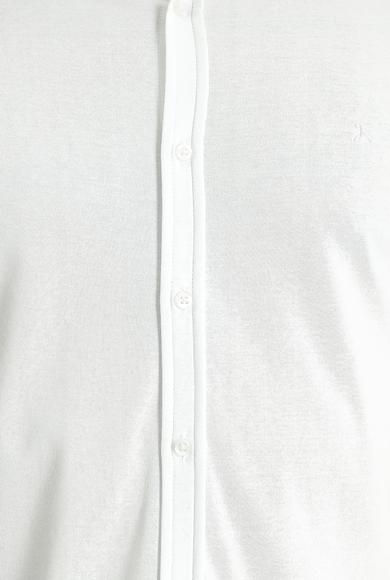 Erkek Giyim - KIRIK BEYAZ L Beden Polo Yaka Slim Fit Nakışlı Tişört