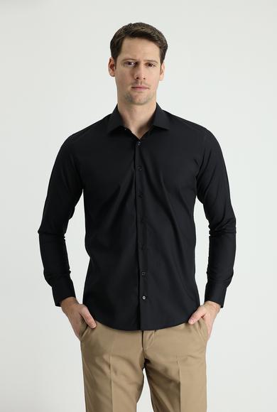 Erkek Giyim - SİYAH XL Beden Uzun Kol Slim Fit Non Iron Gömlek