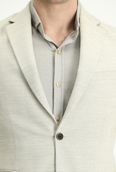 Erkek Giyim - KREM 50 Beden Slim Fit Klasik Desenli Keten Ceket