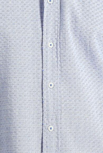 Erkek Giyim - SAKS MAVİ 4X Beden Uzun Kol Slim Fit Keten Görünümlü Desenli Gömlek