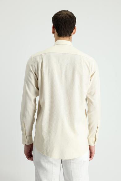 Erkek Giyim - AÇIK BEJ 4X Beden Uzun Kol Slim Fit Desenli Gömlek