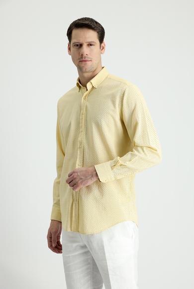 Erkek Giyim - HARDAL 3X Beden Uzun Kol Slim Fit Keten Görünümlü Desenli Gömlek