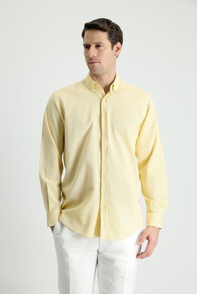 Erkek Giyim - HARDAL 3X Beden Uzun Kol Slim Fit Keten Görünümlü Desenli Gömlek