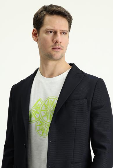 Erkek Giyim - KOYU LACİVERT 50 Beden Slim Fit Desenli Spor Ceket