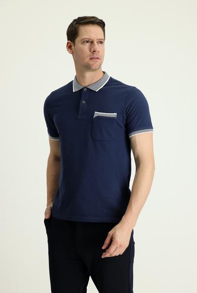 Erkek Giyim - SİYAH LACİVERT XL Beden Polo Yaka Regular Fit Desenli Tişört