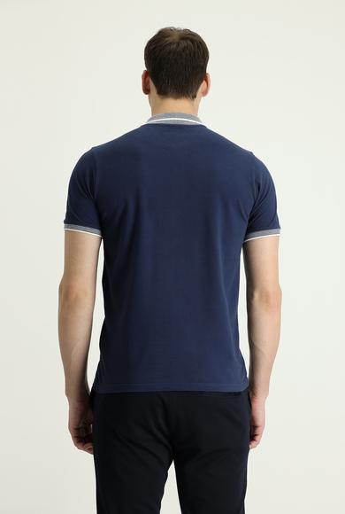 Erkek Giyim - SİYAH LACİVERT XL Beden Polo Yaka Regular Fit Desenli Tişört