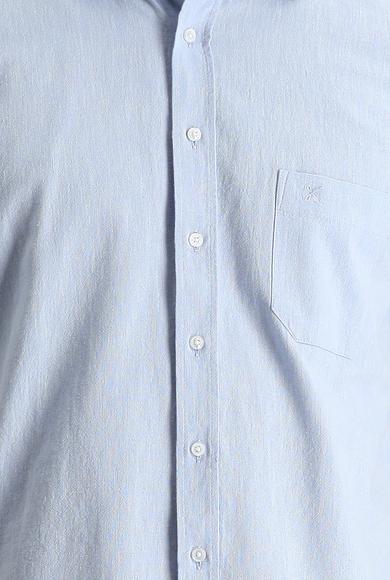 Erkek Giyim - AÇIK MAVİ 3X Beden Kısa Kol Regular Fit Keten Gömlek