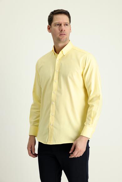 Erkek Giyim - AÇIK SARI 3X Beden Uzun Kol Regular Fit Oxford Gömlek
