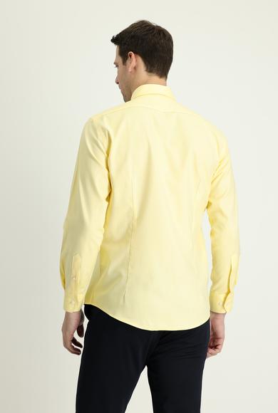 Erkek Giyim - AÇIK SARI M Beden Uzun Kol Slim Fit Oxford Gömlek