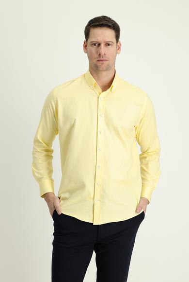 Erkek Giyim - AÇIK SARI M Beden Uzun Kol Slim Fit Oxford Gömlek