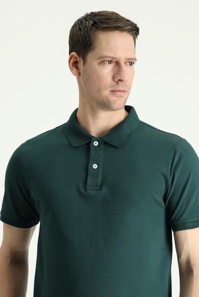 Erkek Giyim - KOYU YEŞİL 3X Beden Polo Yaka Regular Fit Nakışlı Tişört