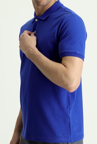 Erkek Giyim - KOYU İNDİGO 3X Beden Polo Yaka Slim Fit Nakışlı Tişört