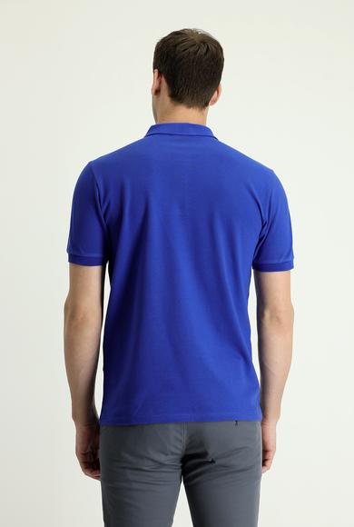 Erkek Giyim - KOYU İNDİGO 3X Beden Polo Yaka Slim Fit Nakışlı Tişört