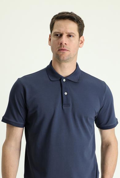 Erkek Giyim - ORTA LACİVERT 7X Beden Polo Yaka Regular Fit Nakışlı Tişört