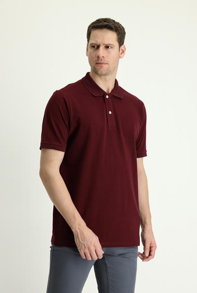 Erkek Giyim - KOYU BORDO 7X Beden Polo Yaka Regular Fit Nakışlı Tişört