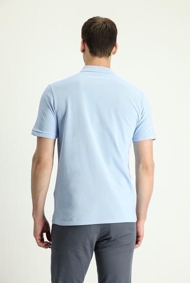 Erkek Giyim - AÇIK MAVİ L Beden Polo Yaka Regular Fit Nakışlı Tişört