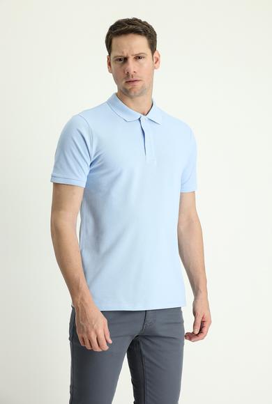 Erkek Giyim - AÇIK MAVİ L Beden Polo Yaka Regular Fit Nakışlı Tişört