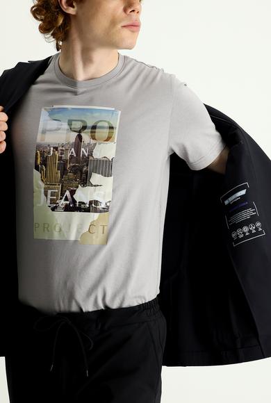 Erkek Giyim - SİYAH 46 Beden Techno-Line Slim Fit Kapüşonlu Örme Spor Ceket