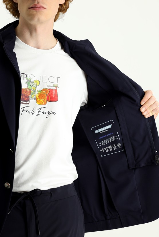 Erkek Giyim - Techno-Line Slim Fit Kapüşonlu Örme Spor Ceket