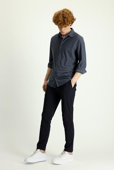 Erkek Giyim - KOYU LACİVERT 54 Beden Techno-Line Slim Fit Beli Lastikli İpli Klasik Pantolon