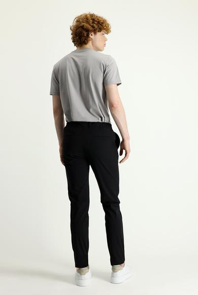 Erkek Giyim - SİYAH 50 Beden Techno-Line Slim Fit Beli Lastikli İpli Klasik Pantolon