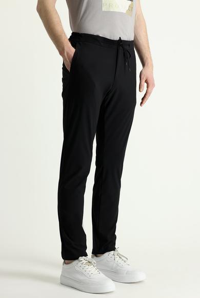 Erkek Giyim - SİYAH 50 Beden Techno-Line Slim Fit Beli Lastikli İpli Klasik Pantolon