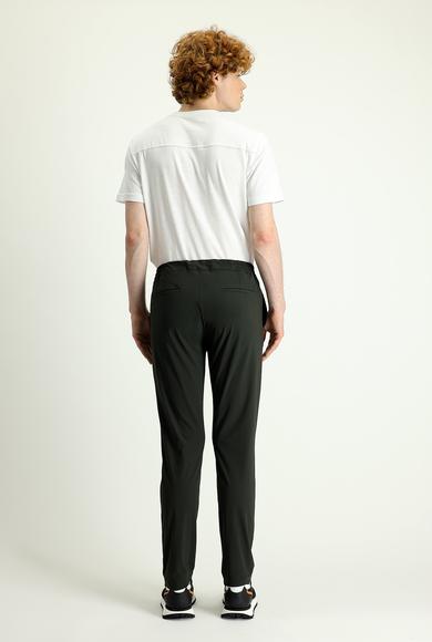 Erkek Giyim - ASKER HAKİ 44 Beden Techno-Line Slim Fit Beli Lastikli İpli Klasik Pantolon