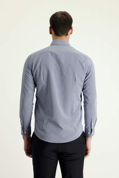 Erkek Giyim - AÇIK LACİVERT L Beden Uzun Kol Slim Fit Desenli Gömlek