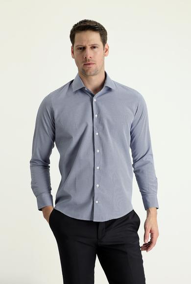 Erkek Giyim - AÇIK LACİVERT L Beden Uzun Kol Slim Fit Desenli Gömlek