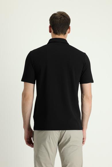 Erkek Giyim - SİYAH 3X Beden Polo Yaka Regular Fit Nakışlı Tişört
