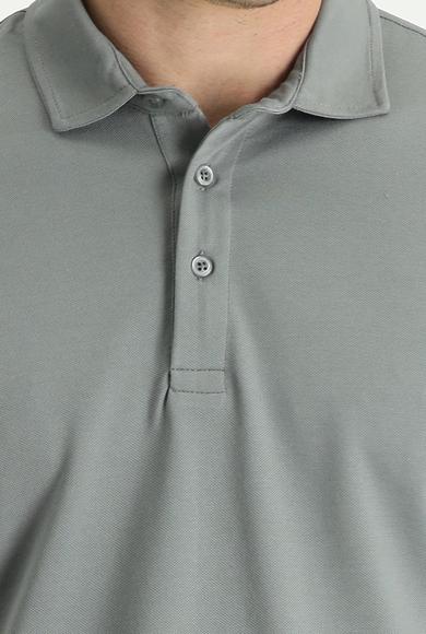 Erkek Giyim - ORTA GRİ 3X Beden Polo Yaka Regular Fit Nakışlı Tişört