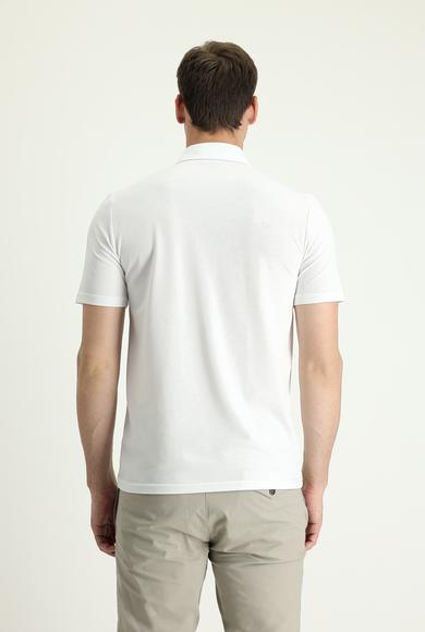 Erkek Giyim - BEYAZ 6X Beden Polo Yaka Regular Fit Nakışlı Tişört