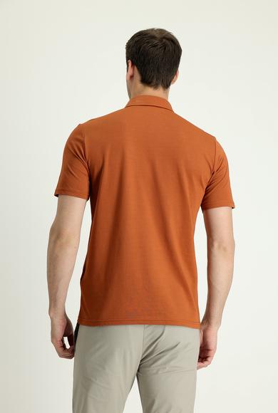 Erkek Giyim - KİREMİT L Beden Polo Yaka Regular Fit Nakışlı Tişört