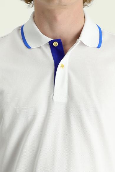 Erkek Giyim - BEYAZ 4X Beden Polo Yaka Slim Fit Desenli Tişört