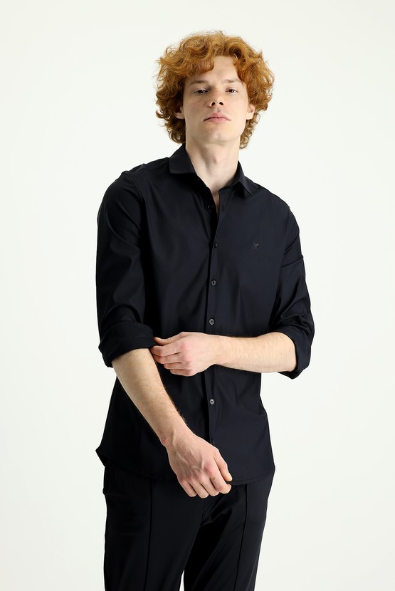 Erkek Giyim - Techno-Line Uzun Kol Slim Fit Örme Gömlek
