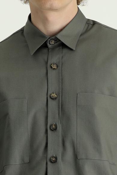 Erkek Giyim - AÇIK HAKİ M Beden Uzun Kol Cepli Oversize Gömlek