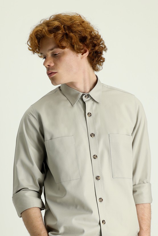 Erkek Giyim - Uzun Kol Cepli Oversize Gömlek