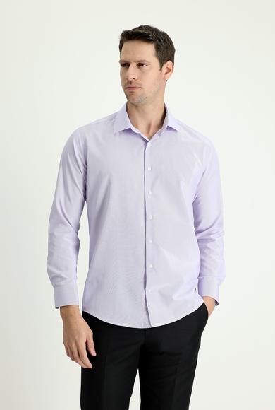 Erkek Giyim - LİLA M Beden Uzun Kol Slim Fit Klasik Çizgili Gömlek