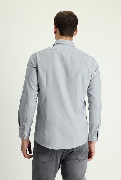 Erkek Giyim - ORTA GRİ XL Beden Uzun Kol Slim Fit Oxford Gömlek