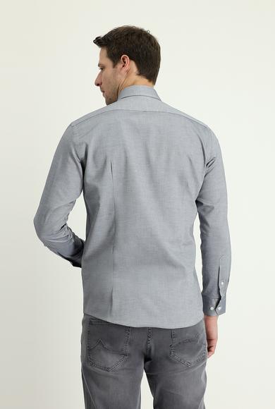 Erkek Giyim - ORTA LACİVERT S Beden Uzun Kol Slim Fit Oxford Gömlek