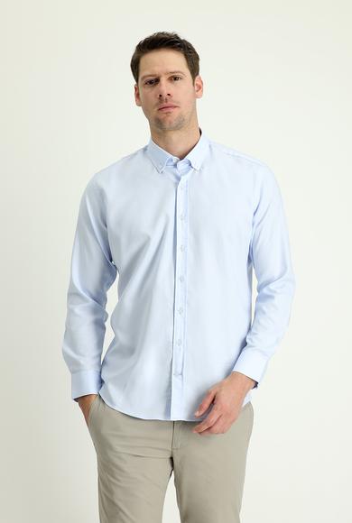 Erkek Giyim - UÇUK MAVİ M Beden Uzun Kol Slim Fit Oxford Gömlek
