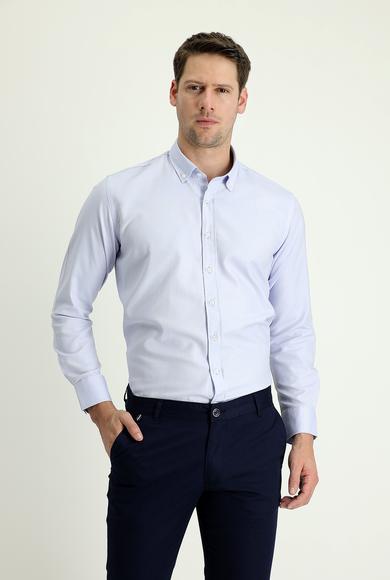Erkek Giyim - AÇIK MAVİ S Beden Uzun Kol Slim Fit Oxford Gömlek