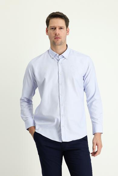 Erkek Giyim - AÇIK MAVİ S Beden Uzun Kol Slim Fit Oxford Gömlek