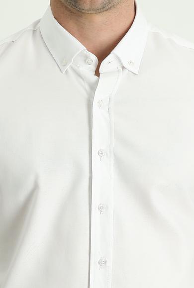 Erkek Giyim - BEYAZ M Beden Uzun Kol Slim Fit Oxford Gömlek